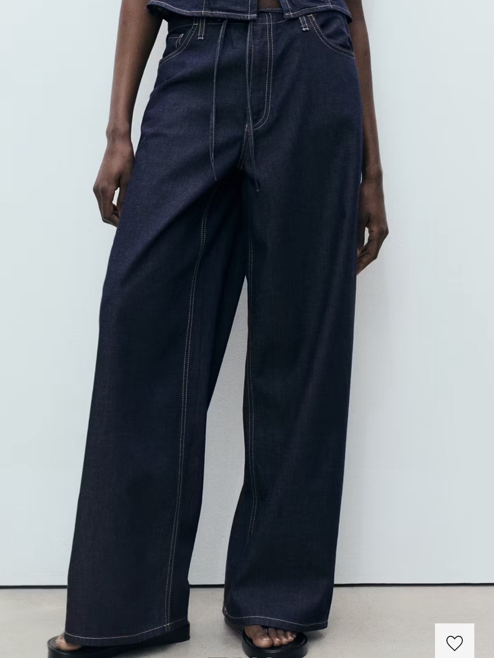 Mango Dark Indigo Wide-Leg Denim Trousers with Belt